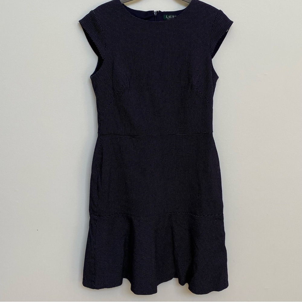 Lauren Ralph Lauren Navy Textured Dot Fit & Flare Dress‎ Size 8 - Picture 5 of 11